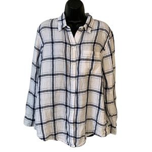 Gap 100 percent Linen Plaid Button Down Shirt Size L Blue